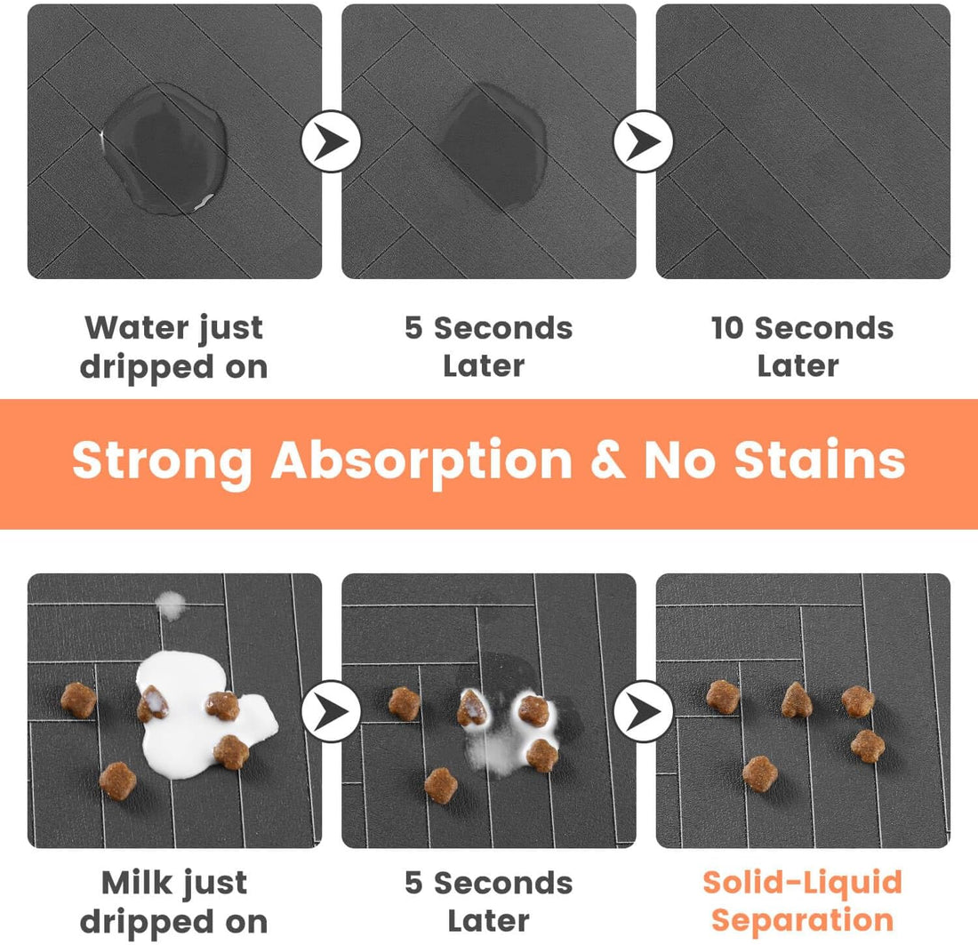 Premium Absorbent Pet Feeding Mat - Waterproof Rubber Backing for Dogs and Cats (20"x12", Striped Dark Gray)